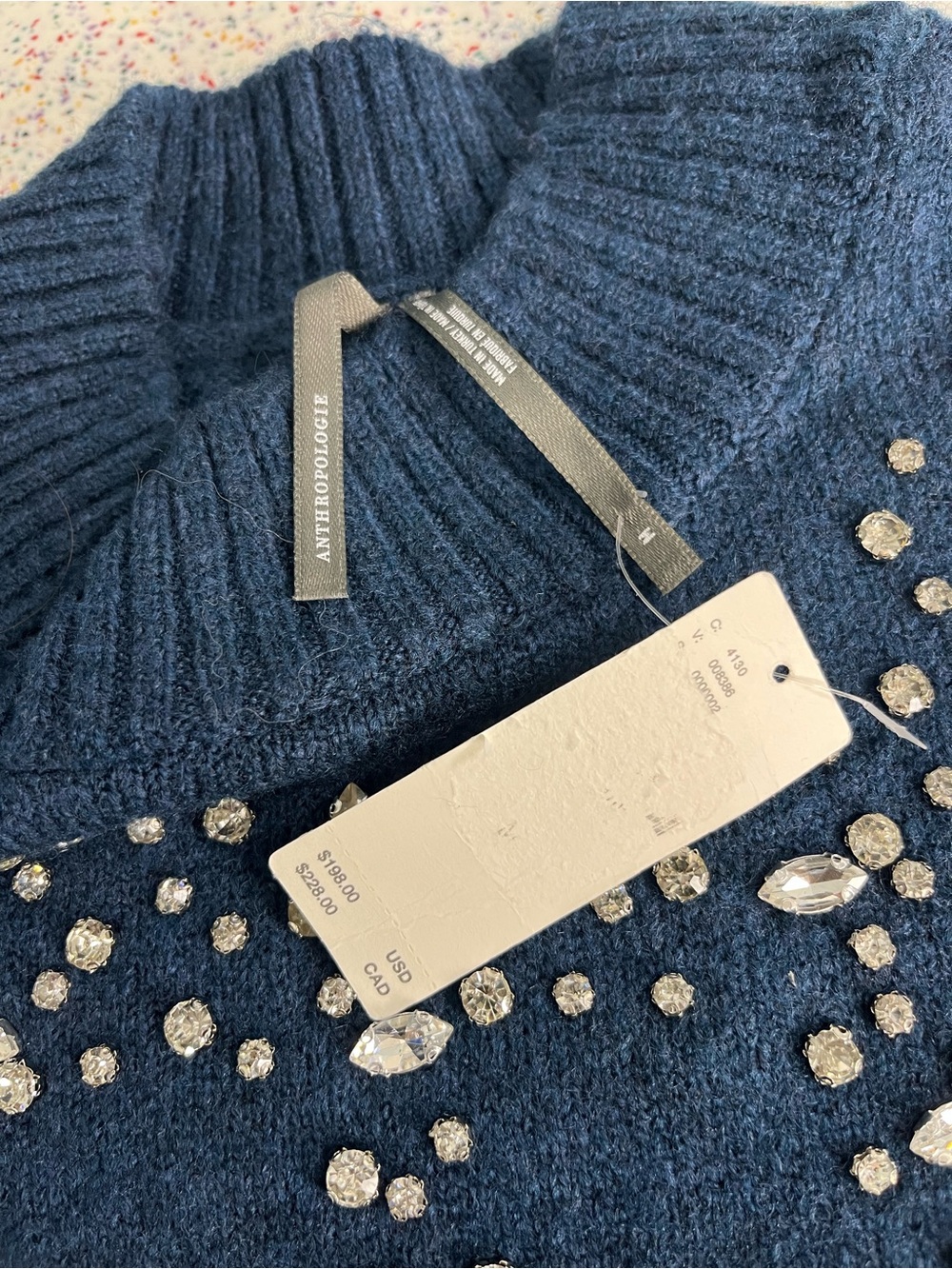 Anthropologie Long-Sleeve Embellished Sweater Mini Dress Dark Teal Womens Size M - Picture 5 of 8